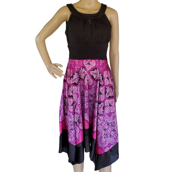 Melrose Black & Purple Scarf Skirt Dress Women's 8 Side Zipper Bra Insert - Picture 3 of 13